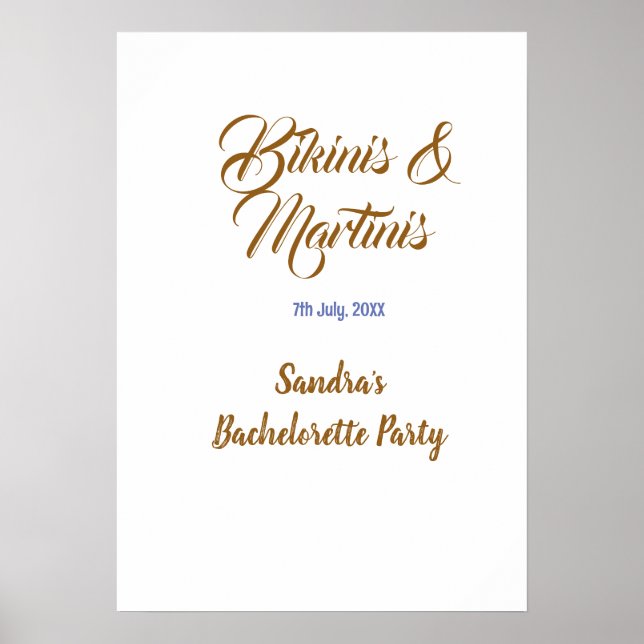 Affiche bikinis & martinis bachelorette party name brown  (Devant)