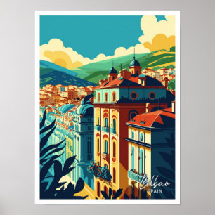 Affiche Bilbao Espagne Voyage Vintage Illustration