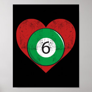 Affiche Billard 6 Ball Coeur Amour Pour Le Billard Sport