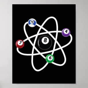 Affiche Billard Atom Science Shirt 8 balles Pool Lovers Bi