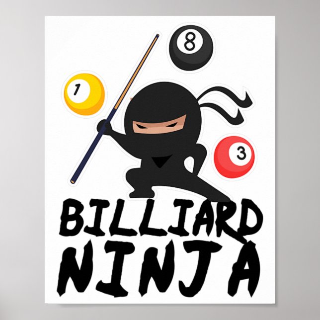 Affiche Billard Billard Billard Ninja Pool Joueur 8 Drôle (Devant)