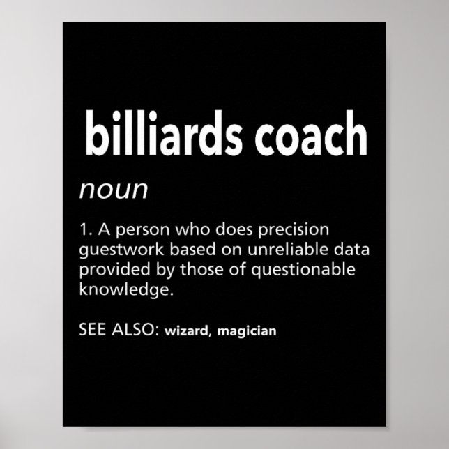 Affiche Billard Coach Définition Drôle Pool Joueur de bill (Devant)