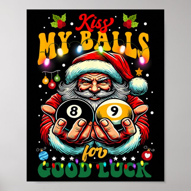 Affiche Billard de Noël Drôle Embrasse Mon Pour Bonne Chan (Devant)