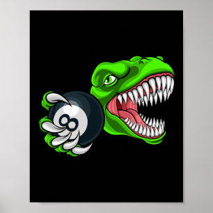 Affiche Billard Drôle T-rex Art Billard Jouant au Pool P