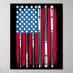 Affiche Billard Et Drapeau Américain Fabriqué Pour Un Bill