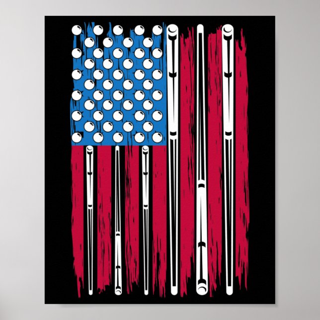 Affiche Billard Et Drapeau Américain Fabriqué Pour Un Bill (Devant)