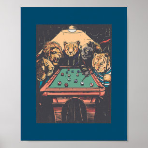 Affiche Billard Lion Big Cats Tiger Pool Jeu