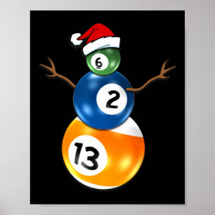 Affiche Billard Noël Snowman Avec Table De Billard