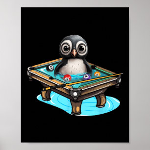 Affiche Billard Penguin Hustler Pool Snooker Jouer Poo