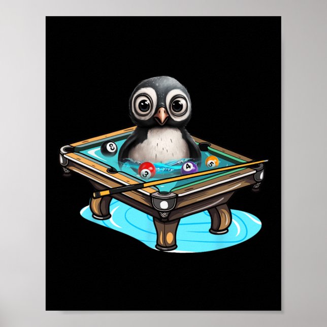 Affiche Billard Penguin Hustler Pool Snooker Jouer Poo (Devant)