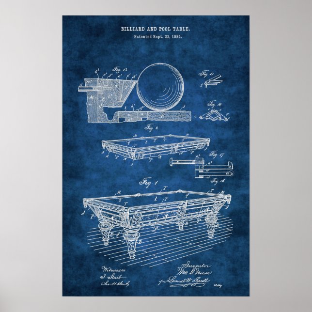 Affiche Billard Table de billard Brevet Art #5 Rec Décor d (Devant)