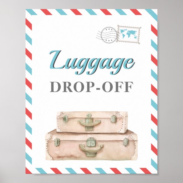 Affiche Billet d'avion Bleu Rouge Bagages Cartes Cadeaux T (Devant)