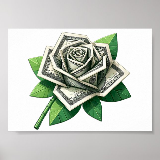 Affiche billet de cent dollars origami art rose (Devant)