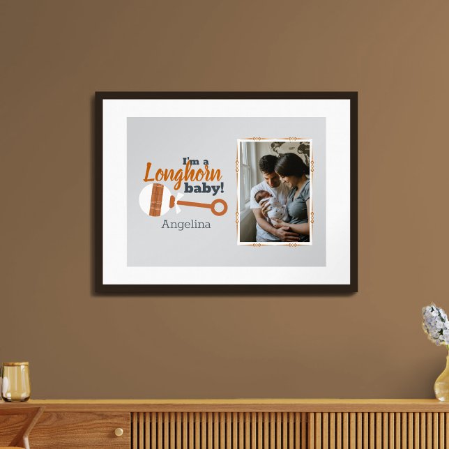 Affiche Billet photo pour bébé Longhorn Burt Orange Plaid (Créateur téléchargé)