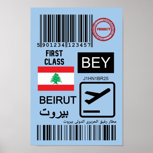 Affiche Billet voyage Beyrouth Liban (Devant)