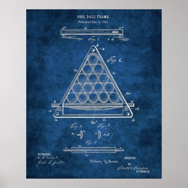 Affiche Billiard Ball Frame Brevet no 3 Pool Room Decor (Devant)