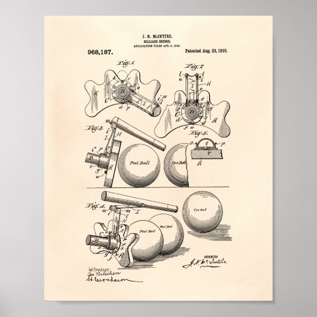 Affiche Billiard Bridge 1910 Patent Art - Old Peper (Devant)