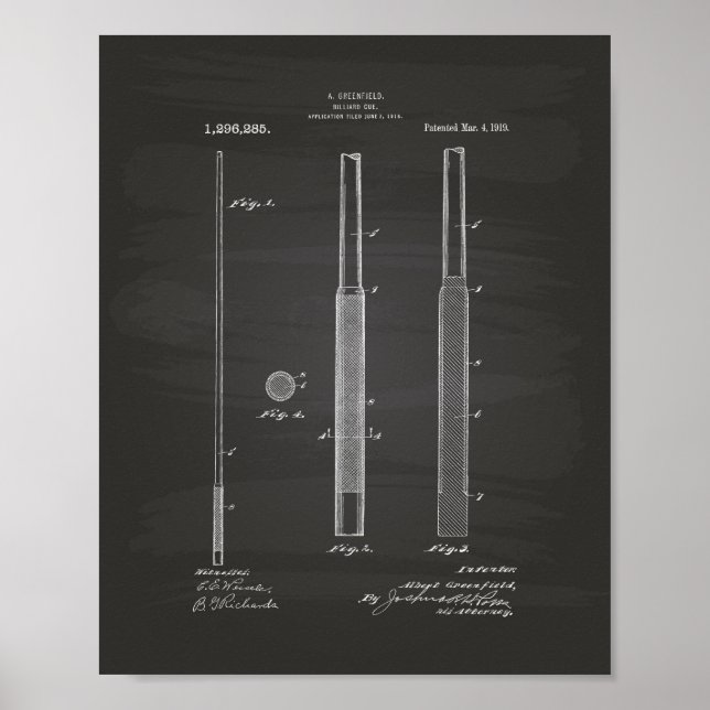 Affiche Billiard Cue 1919 Patent Art - Chalkboard (Devant)