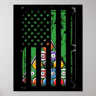 Affiche Billiard Rack Américain Drapeau Billiard Joueur S