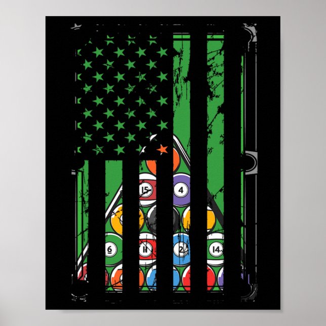Affiche Billiard Rack Américain Drapeau Billiard Joueur S (Devant)