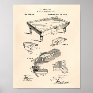 Affiche Billiard Table 1880 Art Brevet Vieux Poivre