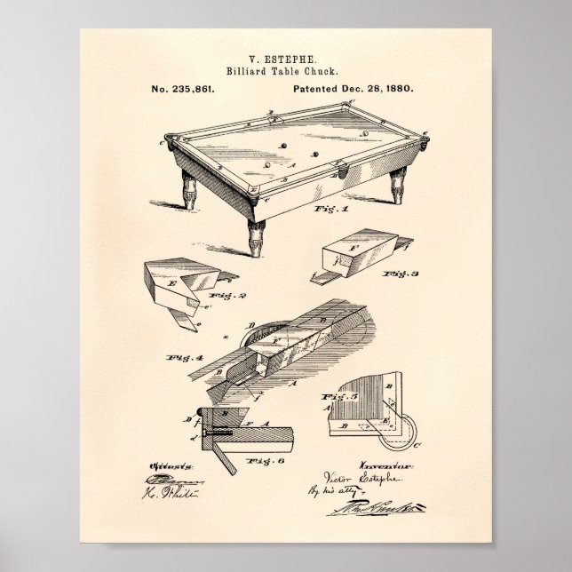 Affiche Billiard Table 1880 Art Brevet Vieux Poivre (Devant)