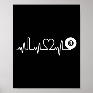Affiche Billiards Heartbeat ! J'Aime Les Billiards ! Joueu