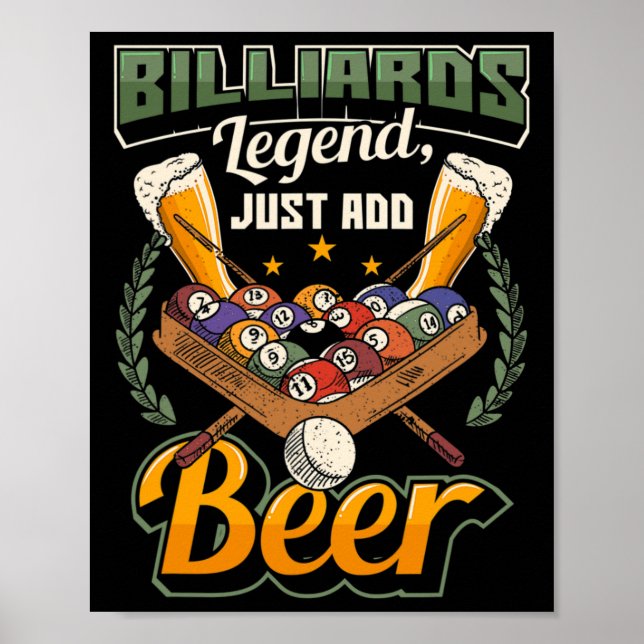 Affiche Billiards Légende Ajouter Juste Bière Funny Snooke (Devant)