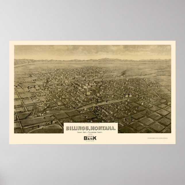 Affiche Billings, MT Carte panoramique - 1904 (Devant)