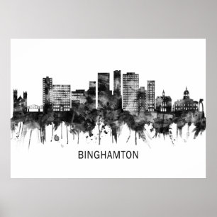 Affiche Binghamton New York Skyline BW