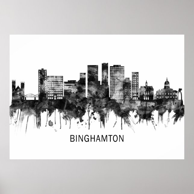 Affiche Binghamton New York Skyline BW (Devant)