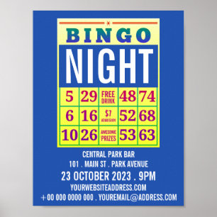 Affiche Bingo Card, Bingo Night Publicité