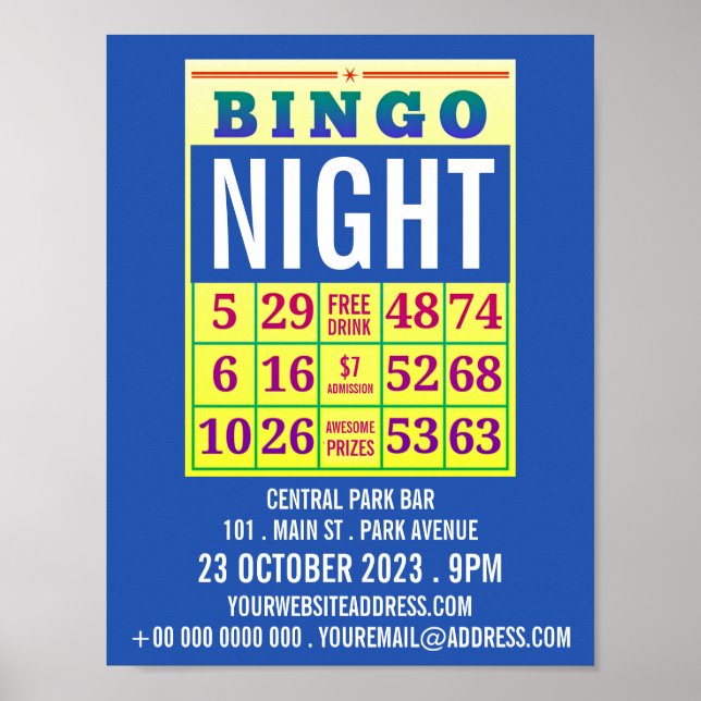 Affiche Bingo Card, Bingo Night Publicité (Devant)