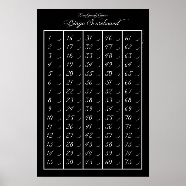 Affiche Bingo Scoreboard 75 - Jeux de gravité zéro (2,5 po (Devant)