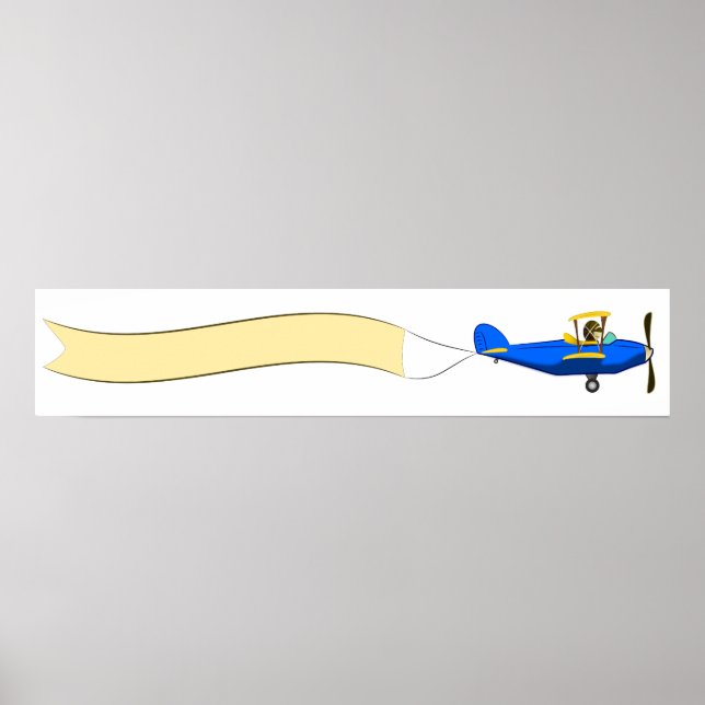 Affiche Biplan de dessin avec bannière blanche (Devant)