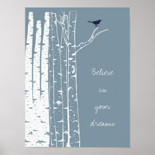 Affiche Birch Trees Bird