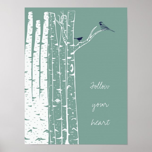 Affiche Birch Trees Bird Sage (Devant)