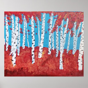 Affiche Birch Trees in Fall Acrylique Peinture Imprimer