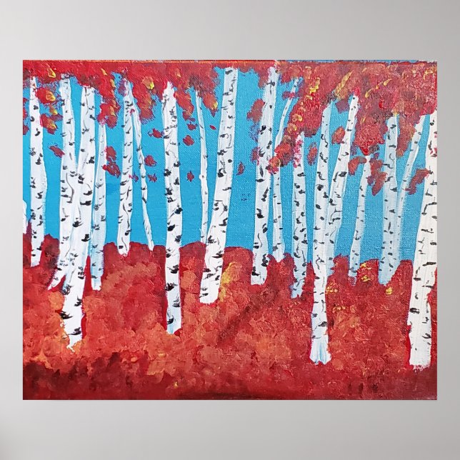 Affiche Birch Trees in Fall Acrylique Peinture Imprimer (Devant)