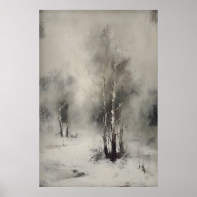 Affiche Birch Trees In Snow, Gothic Forest Landscape Wall  (Devant)