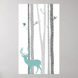 Affiche Birch Trees with Deer