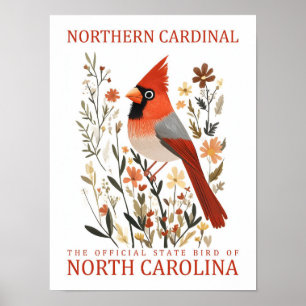 Affiche Bird Cardinal du Nord de la Caroline du Nord États