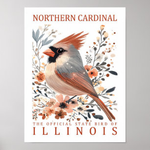 Affiche Bird Cardinal du Nord de l'Illinois USA Travel