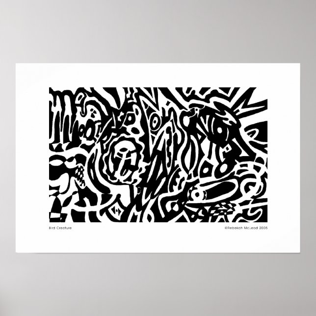 Affiche "Bird Creature" B&W Abstrait (Devant)