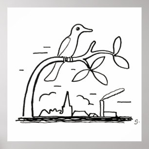 Affiche Bird on a Branch Drawing by Leo Gestel