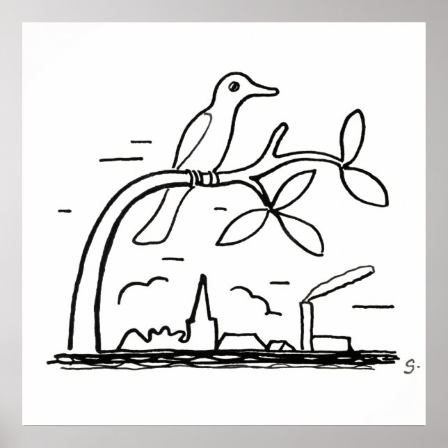 Affiche Bird on a Branch Drawing by Leo Gestel (Devant)