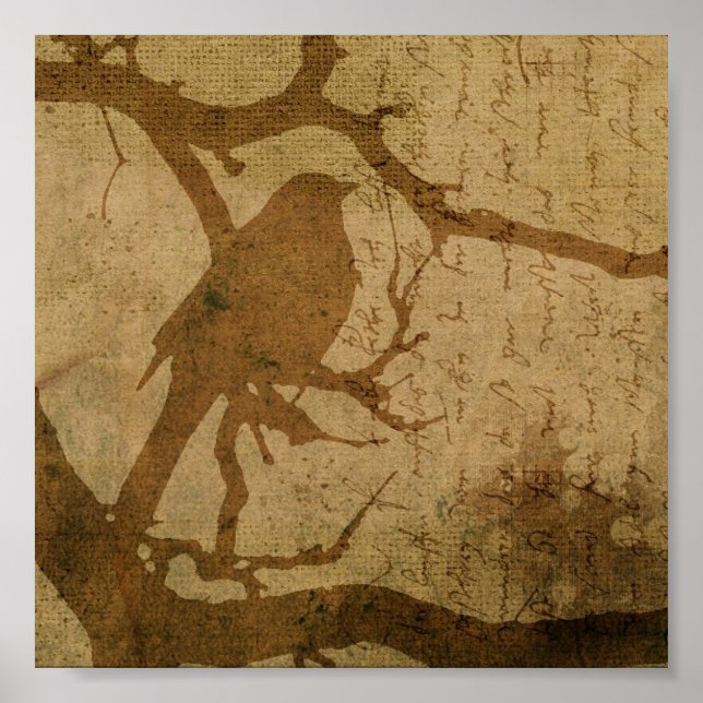 Affiche Bird on a Branch in Brown (Devant)