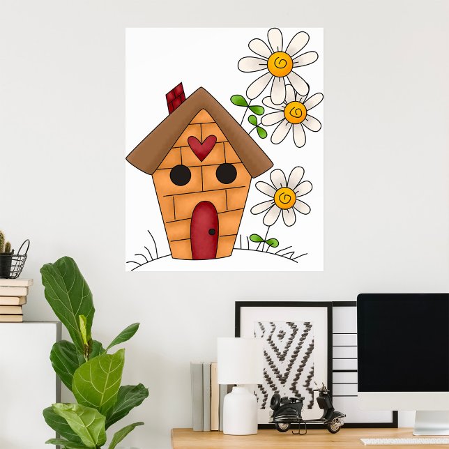 Affiche Birdhouse Et Fleurs (Créateur téléchargé)