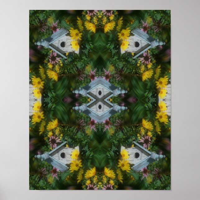 Affiche Birdhouse Flower Garden Miroir Abstrait (Devant)