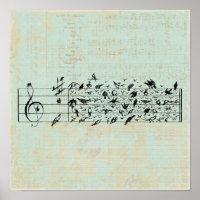 Birds & Music Staff Paper Vintage Aged Mint Green